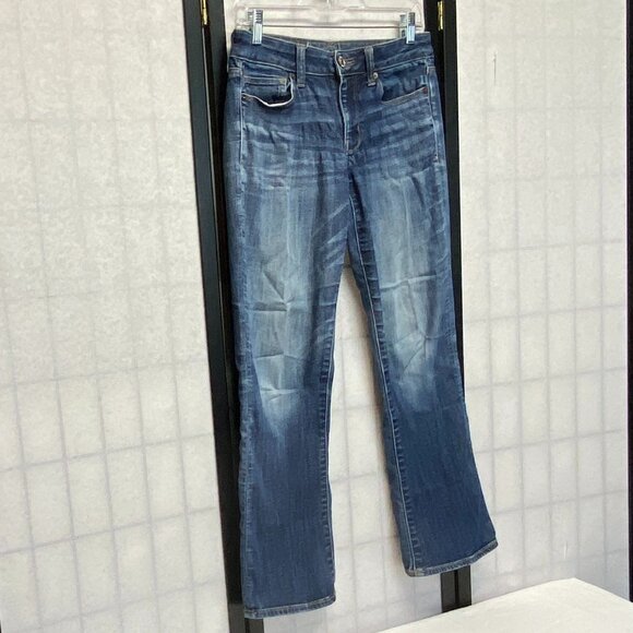 High Rise Slim Flared Kick Faded Denim Jeans American Eagle Next Level Stretch - Picture 3 of 15